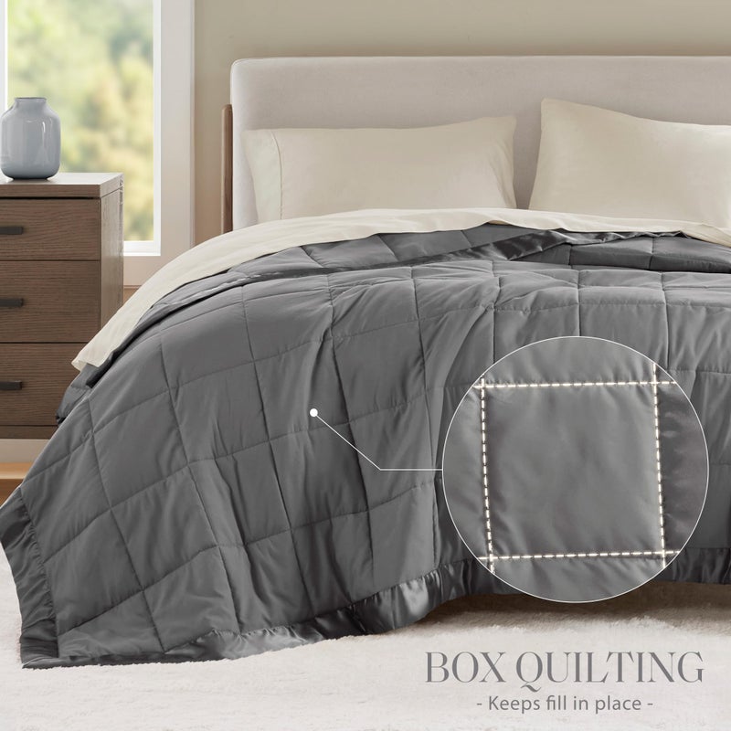 Madison Park Windom Down Alternative Blanket, Premium 3M Scotchgard Moisture Wicking Treatment, Lightweight and Soft Bed Cover For All Season, Satin Trim, Charcoal Twin - Image 3
